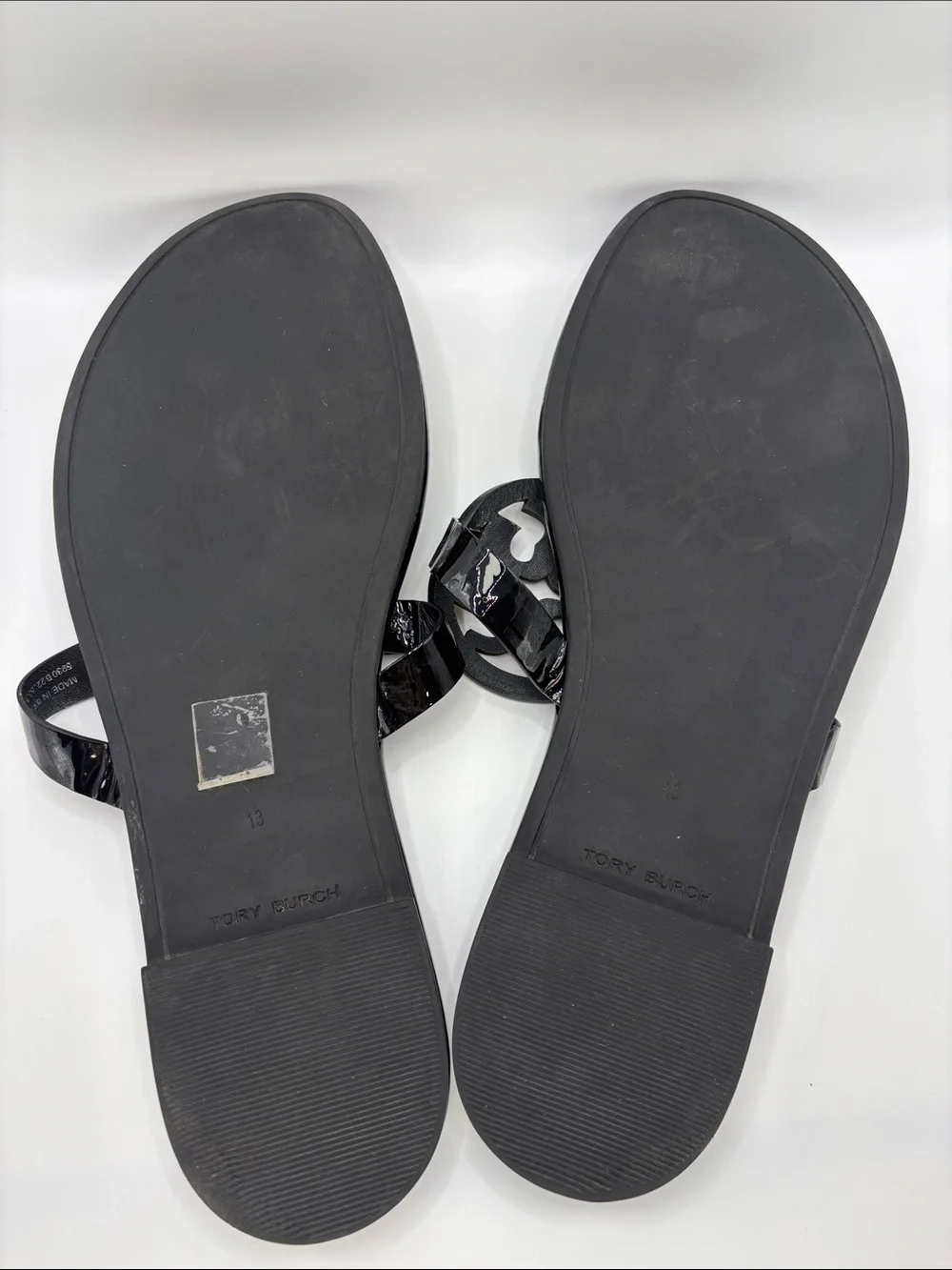 Tory Burch Miller Black Patent Logo Thong Sandals